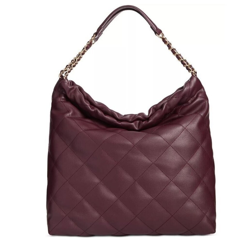 INC Kyliee quilted faux-leather large shoulder bag - Plum/Wine (Defect)